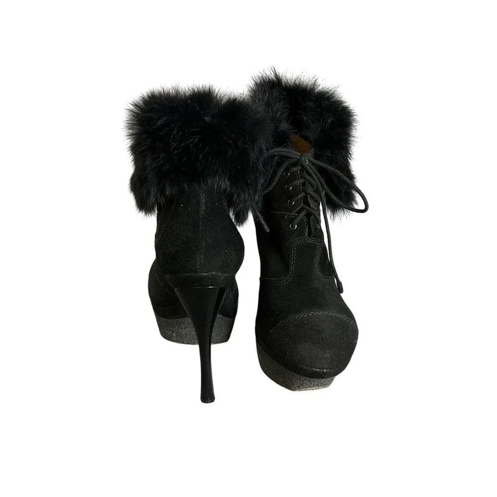 L.A.M.B‎ Platform Suede Leather & Real Fur Booties Size 7.5 Gwen Stefani Booties